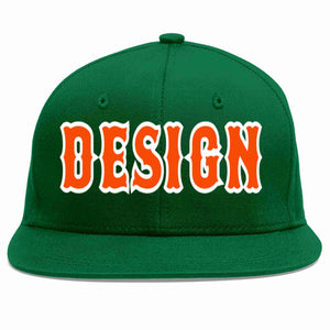 Custom Green Orange-White Flat Eaves Sport Baseball Cap Design for Men/Women/Youth