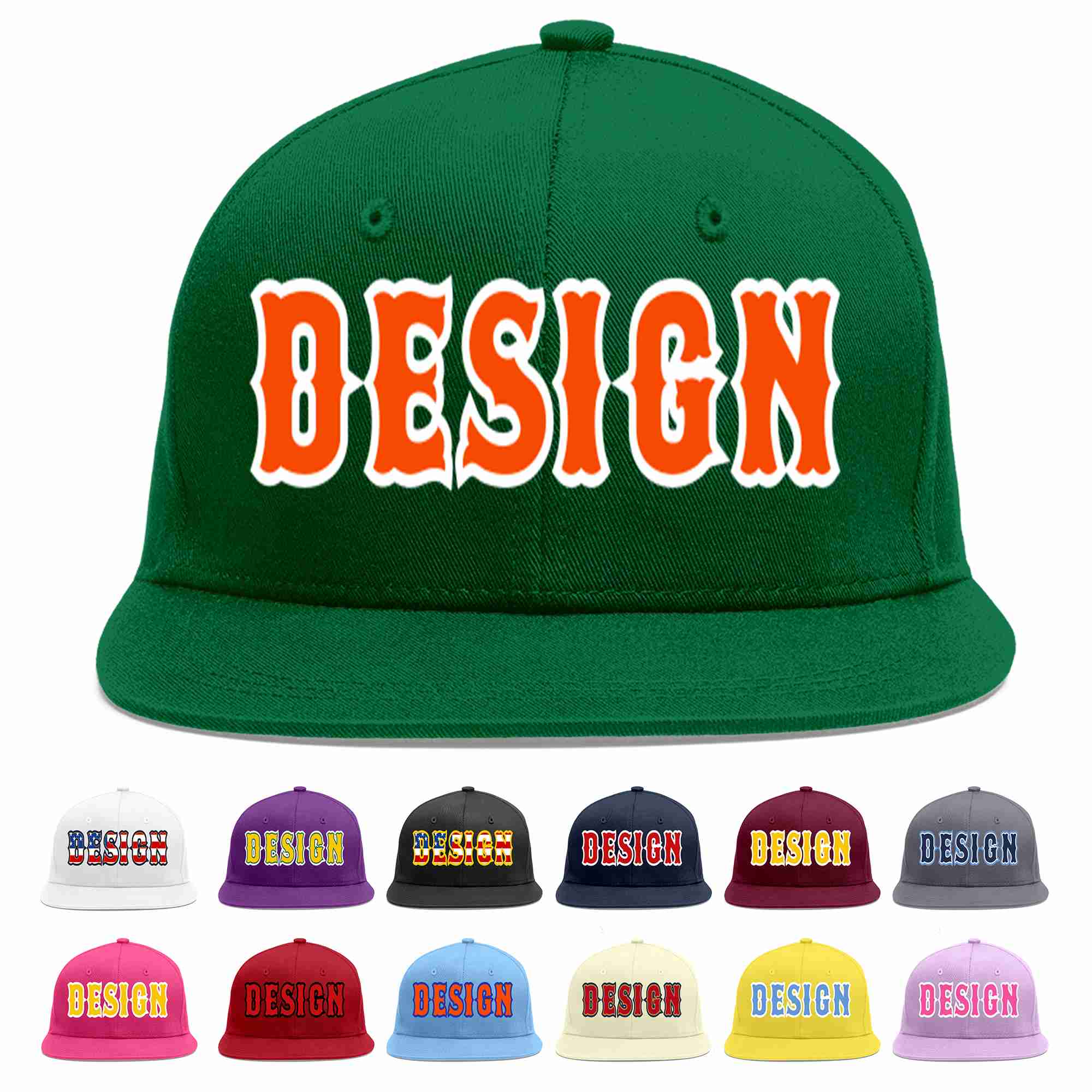 Custom Green Orange-White Flat Eaves Sport Baseball Cap Design for Men/Women/Youth