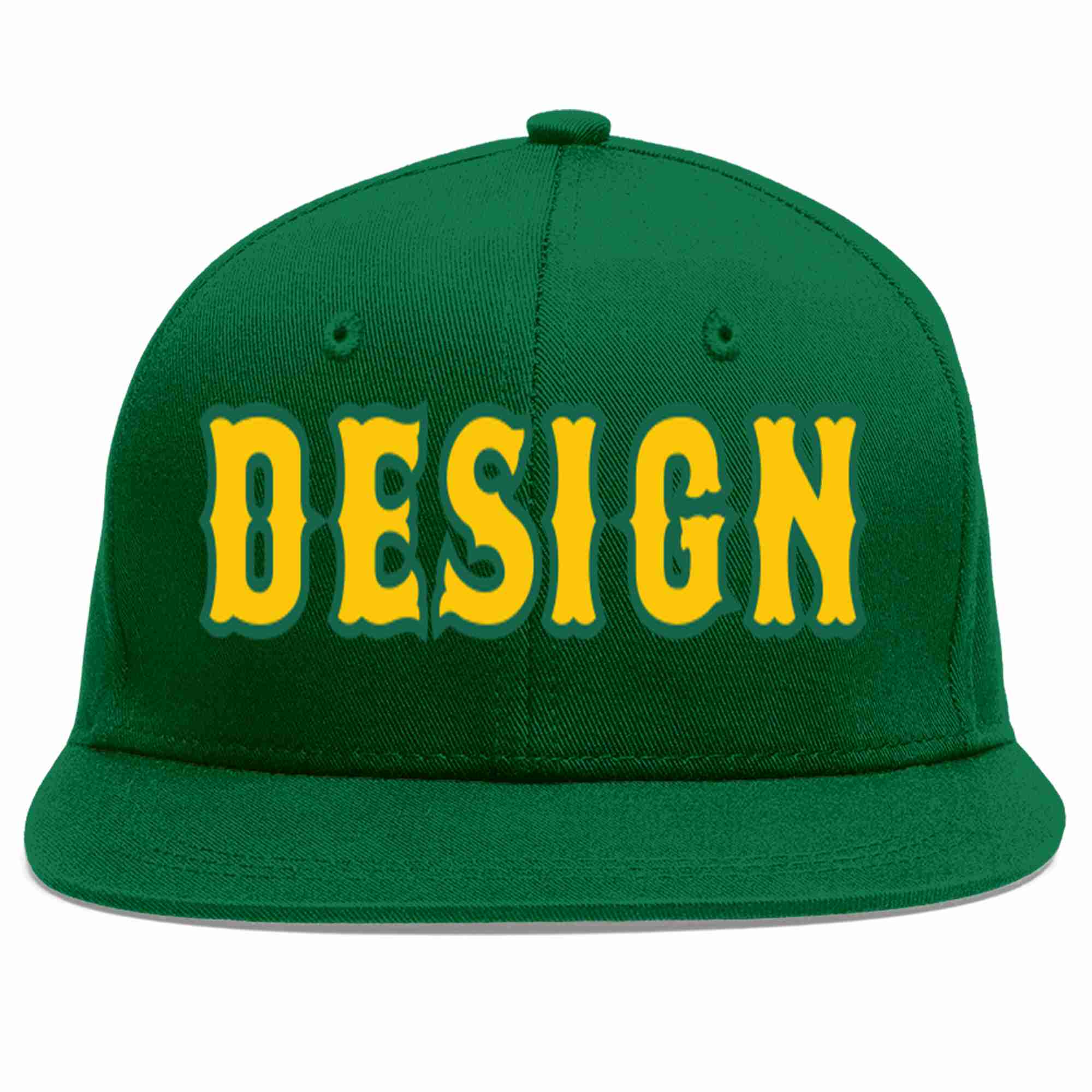 Custom Green Gold-Kelly Green Flat Eaves Sport Baseball Cap Design for Men/Women/Youth