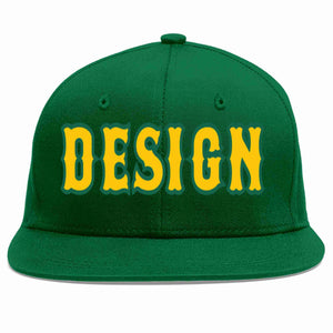 Conception personnalisée de casquette de baseball de sport à avant-toit plat vert or-Kelly vert pour hommes/femmes/jeunes