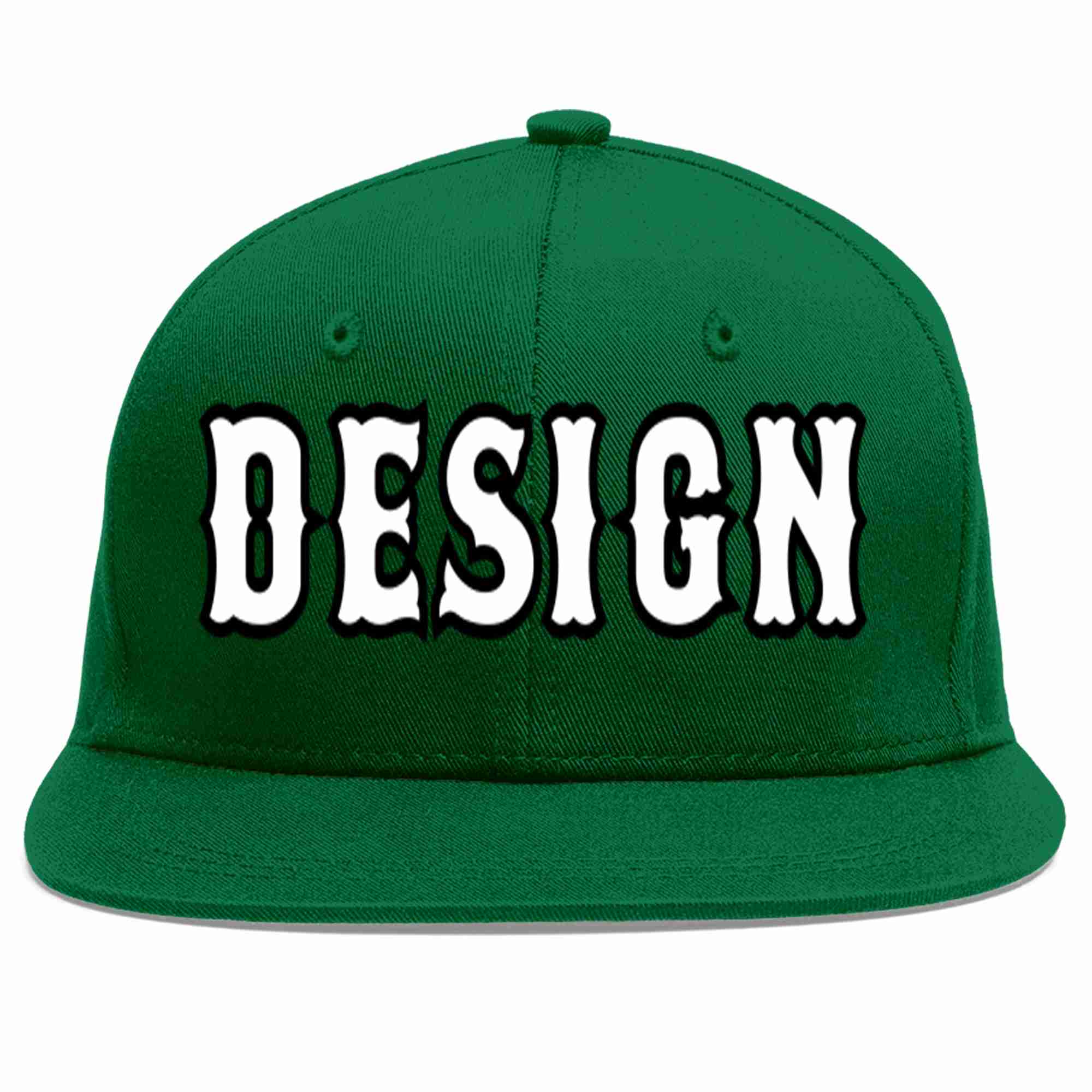 Conception personnalisée de casquette de baseball de sport à avant-toit plat vert blanc-noir pour hommes/femmes/jeunes