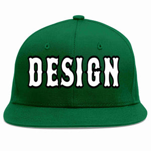 Custom Green White-Black Flat Eaves Sport Baseball Cap Design for Men/Women/Youth