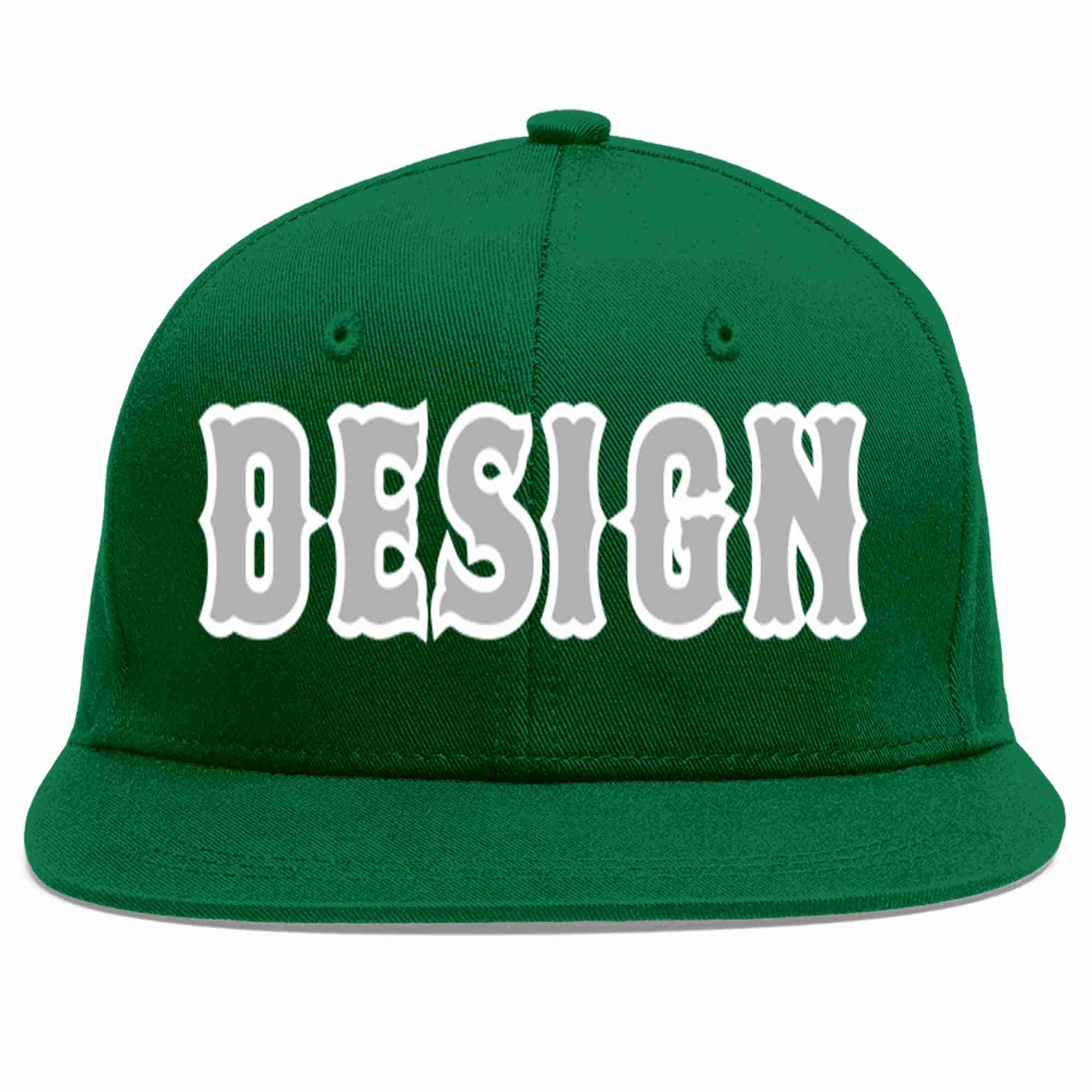 Conception personnalisée de casquette de baseball de sport à avant-toit plat vert gris-blanc pour hommes/femmes/jeunes