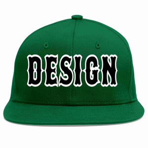 Conception personnalisée de casquette de baseball de sport à avant-toit plat vert noir-blanc pour hommes/femmes/jeunes