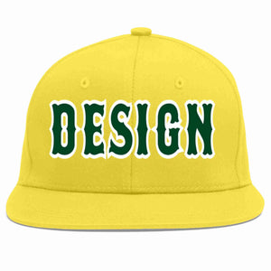 Custom Light Gold Green-White Flat Eaves Sport Baseball Cap Design for Men/Women/Youth