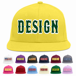 Custom Light Gold Green-White Flat Eaves Sport Baseball Cap Design for Men/Women/Youth