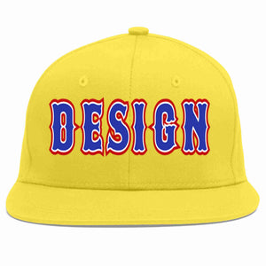 Custom Light Gold Royal-White Flat Eaves Sport Baseball Cap Design for Men/Women/Youth