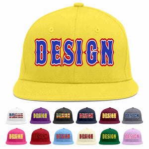 Custom Light Gold Royal-White Flat Eaves Sport Baseball Cap Design for Men/Women/Youth