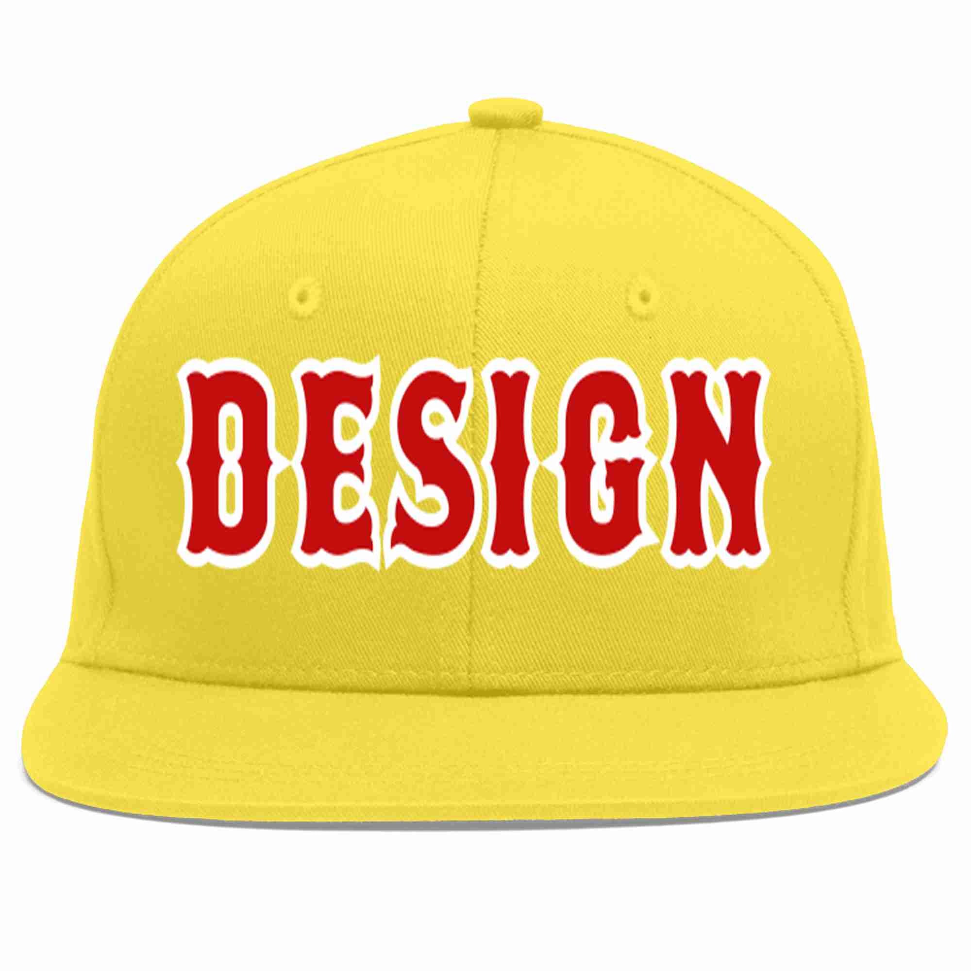 Custom Light Gold Red-White Flat Eaves Sport Baseball Cap Design for Men/Women/Youth