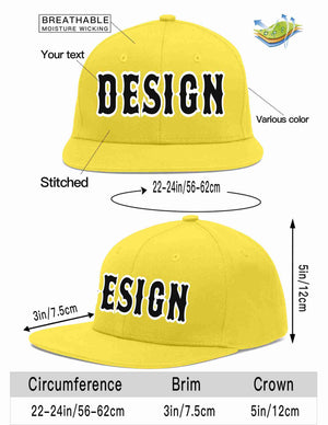 Custom Light Gold Black-White Flat Eaves Sport Baseball Cap Design for Men/Women/Youth