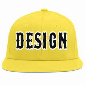 Custom Light Gold Black-White Flat Eaves Sport Baseball Cap Design for Men/Women/Youth