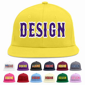 Custom Light Gold purple-White Flat Eaves Sport Baseball Cap Design for Men/Women/Youth