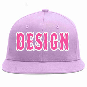 Custom Light Purple Pink-White Flat Eaves Sport Baseball Cap Design for Men/Women/Youth