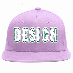 Custom Light Purple White-Kelly Green Flat Eaves Sport Baseball Cap Design for Men/Women/Youth