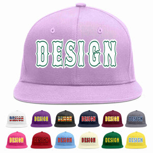 Custom Light Purple White-Kelly Green Flat Eaves Sport Baseball Cap Design for Men/Women/Youth