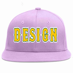 Conception personnalisée de casquette de baseball de sport à avant-toit plat violet clair or-vert Kelly pour hommes/femmes/jeunes