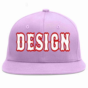 Custom Light Purple White-Red Flat Eaves Sport Baseball Cap Design for Men/Women/Youth