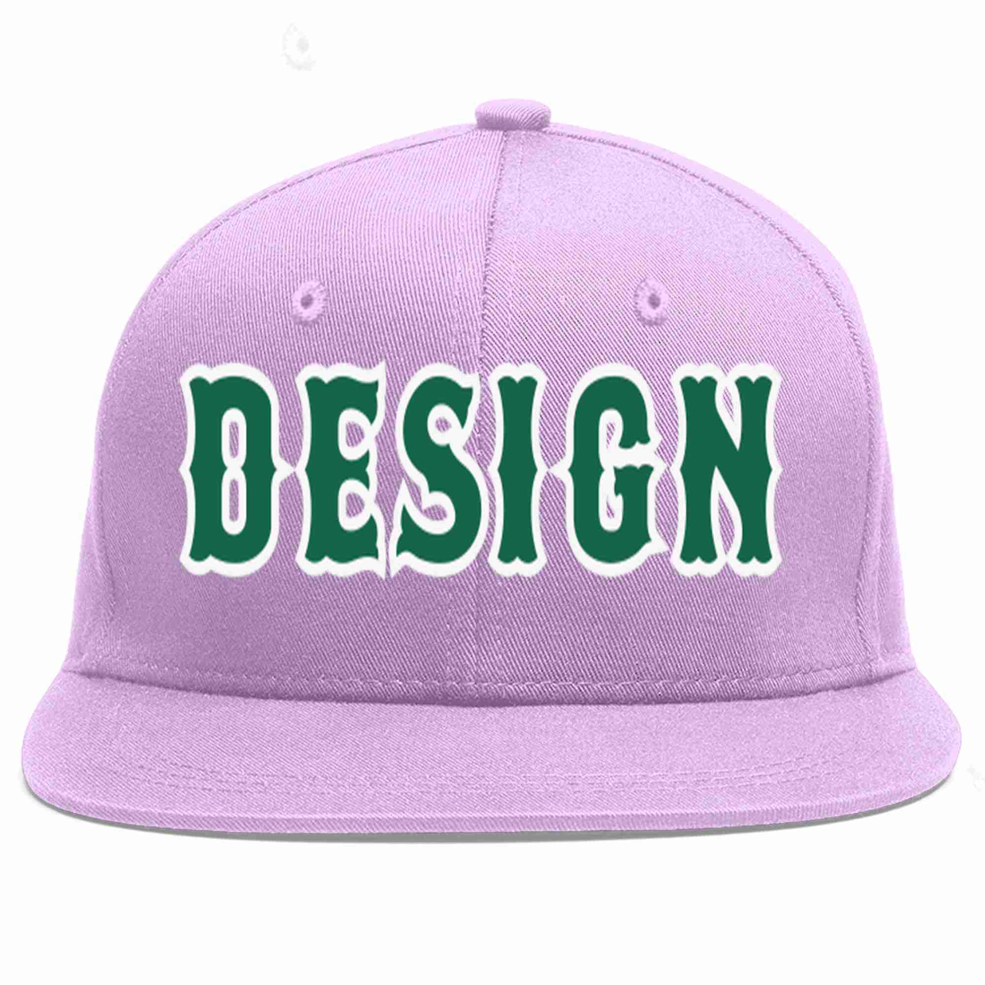 Conception personnalisée de casquette de baseball de sport à avant-toit plat violet clair Kelly vert-blanc pour hommes/femmes/jeunes