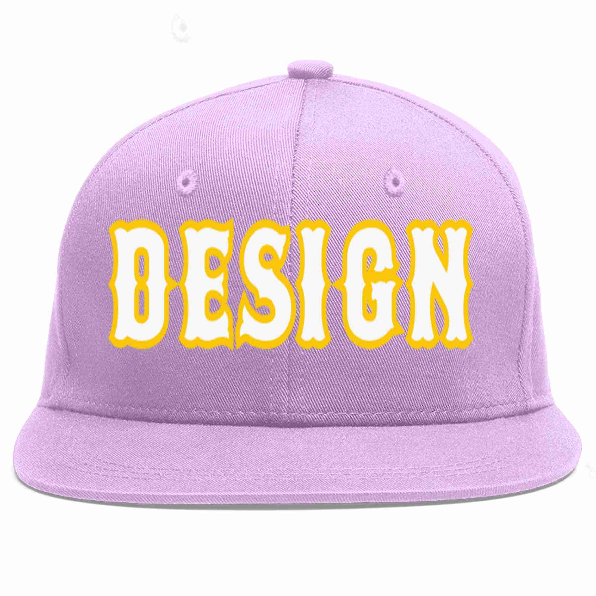 Custom Light Purple White-Gold Flat Eaves Sport Baseball Cap Design for Men/Women/Youth