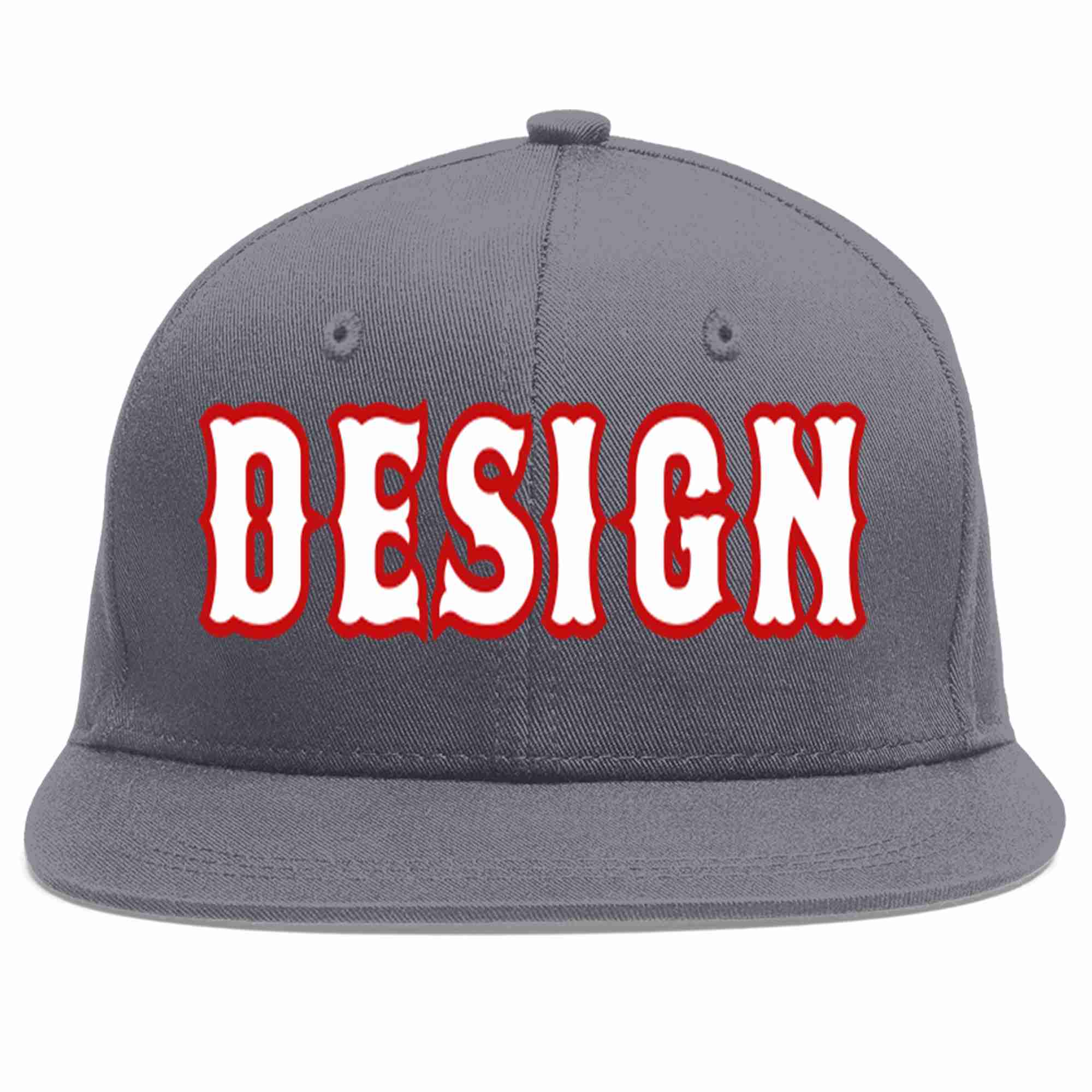 Conception personnalisée de casquette de baseball de sport à avant-toit plat gris foncé blanc-rouge pour hommes/femmes/jeunes