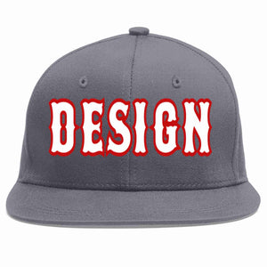 Custom Dark Gray White-Red Flat Eaves Sport Baseball Cap Design for Men/Women/Youth