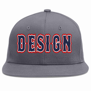 Custom Dark Gray Navy-White Flat Eaves Sport Baseball Cap Design for Men/Women/Youth