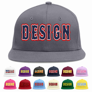 Custom Dark Gray Navy-White Flat Eaves Sport Baseball Cap Design for Men/Women/Youth