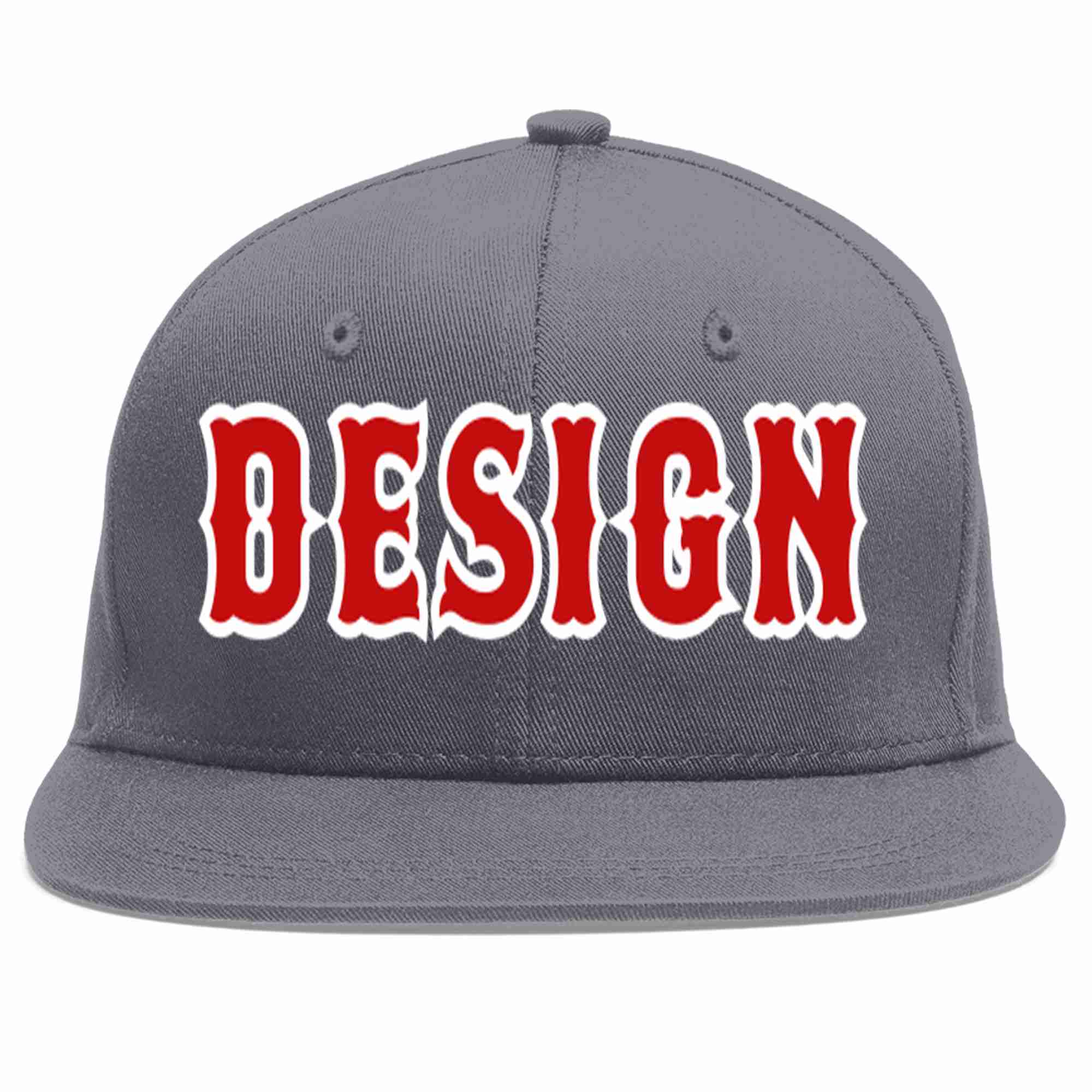 Conception personnalisée de casquette de baseball de sport à avant-toit plat gris foncé rouge-blanc pour hommes/femmes/jeunes