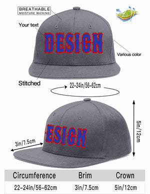 Custom Dark Gray Royal-Red Flat Eaves Sport Baseball Cap Design for Men/Women/Youth