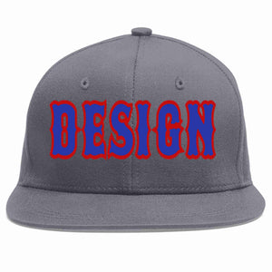 Custom Dark Gray Royal-Red Flat Eaves Sport Baseball Cap Design for Men/Women/Youth