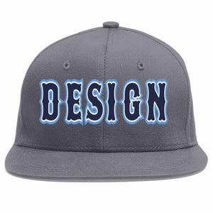 Conception personnalisée de casquette de baseball de sport à avant-toit plat gris foncé marine-blanc pour hommes/femmes/jeunes