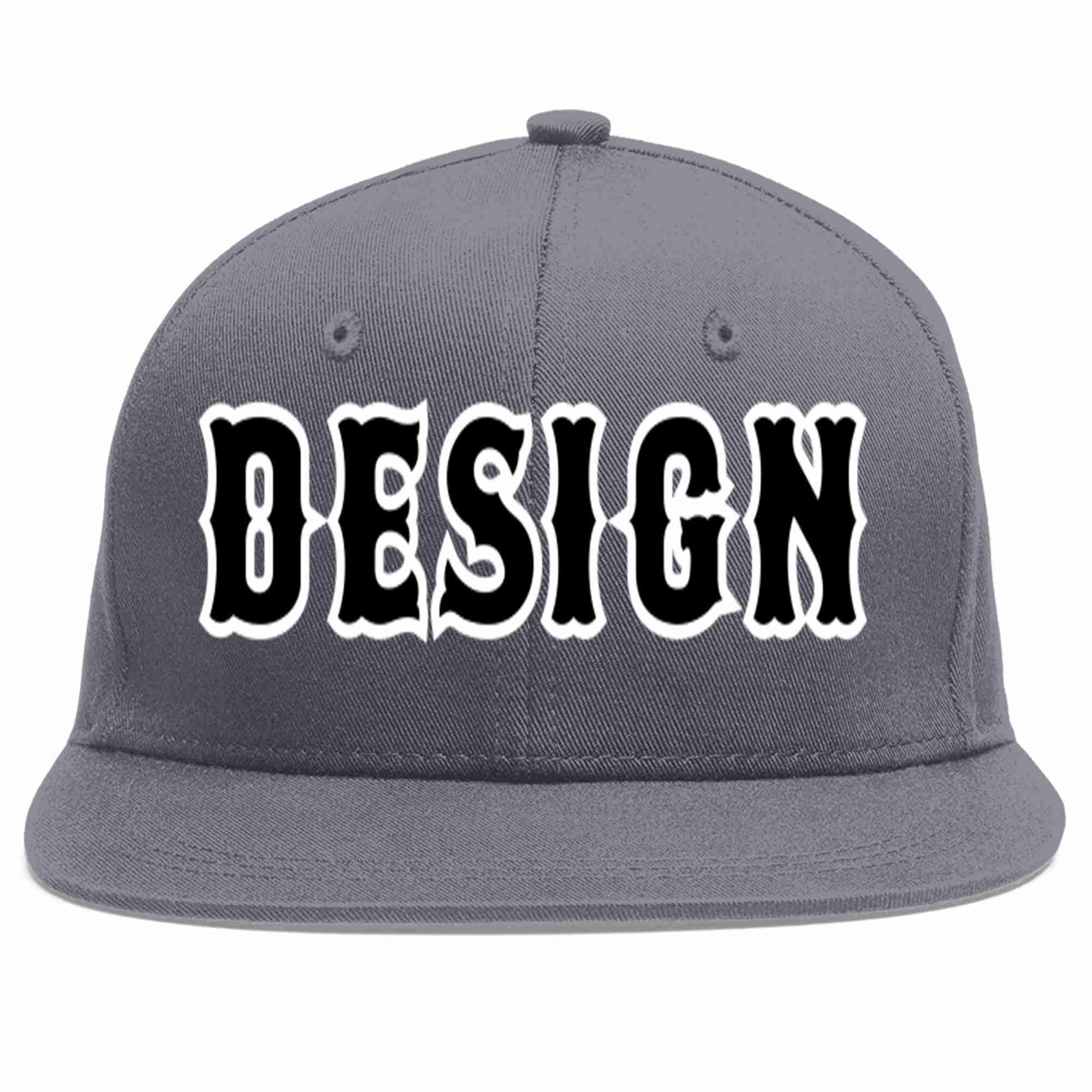 Conception personnalisée de casquette de baseball de sport à avant-toit plat gris foncé noir-blanc pour hommes/femmes/jeunes