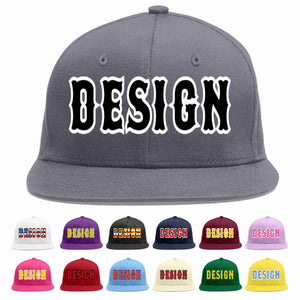 Custom Dark Gray Black-White Flat Eaves Sport Baseball Cap Design for Men/Women/Youth