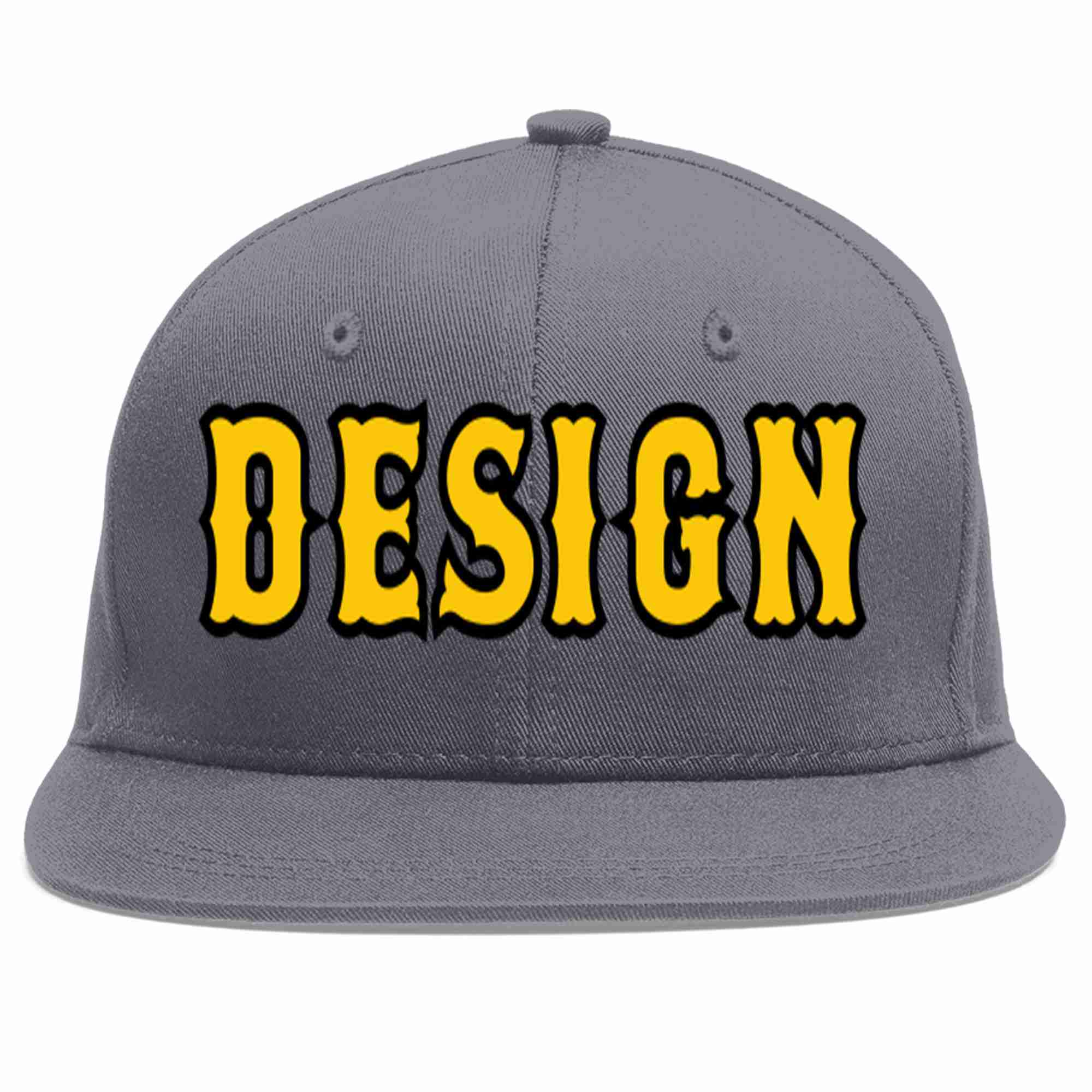 Custom Dark Gray Gold-Black Flat Eaves Sport Baseball Cap Design for Men/Women/Youth