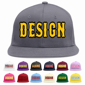 Custom Dark Gray Gold-Black Flat Eaves Sport Baseball Cap Design for Men/Women/Youth