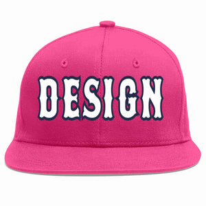 Custom Rose Red White-Navy Flat Eaves Sport Baseball Cap Design for Men/Women/Youth