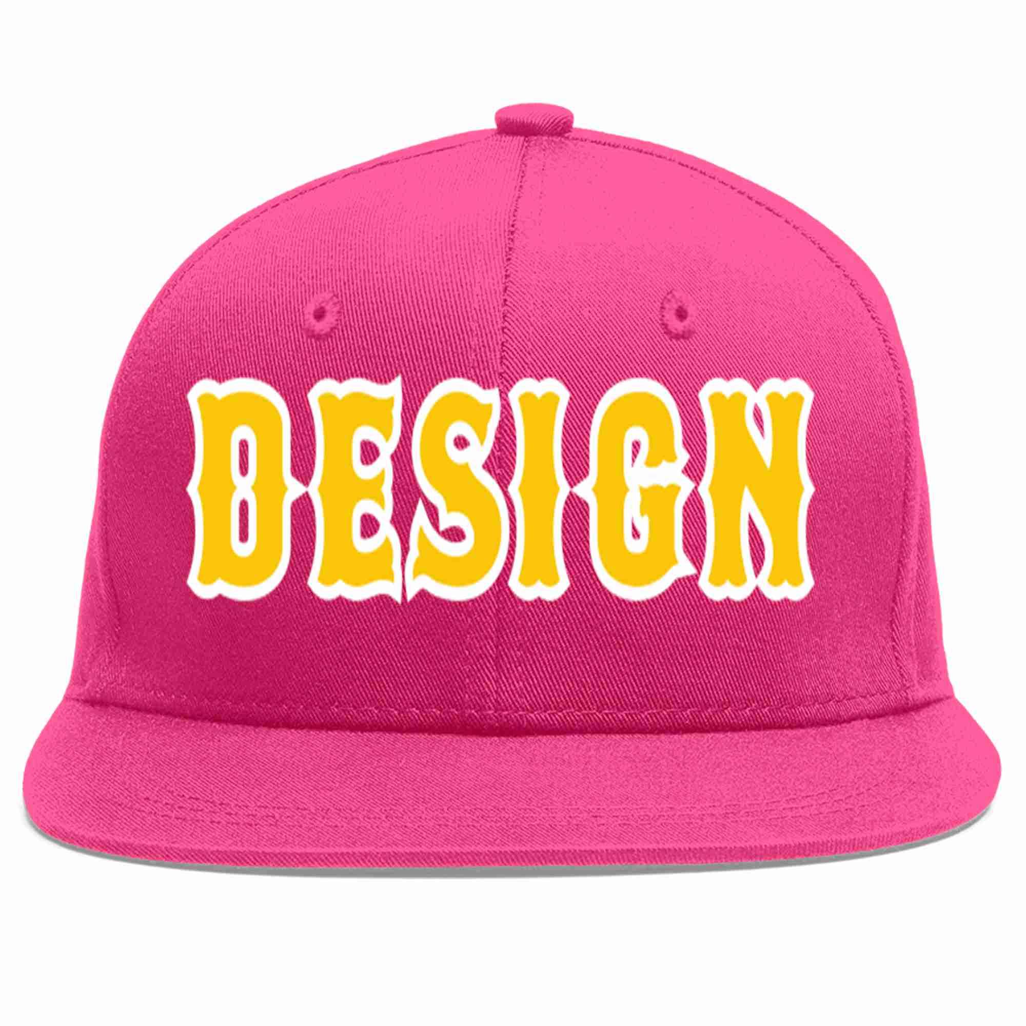 Custom Rose Red Gold-White Flat Eaves Sport Baseball Cap Design for Men/Women/Youth