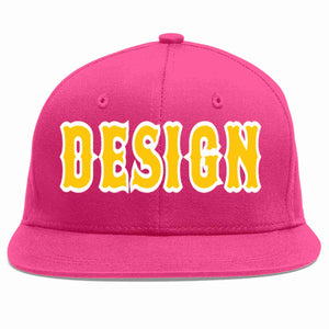 Conception personnalisée de casquette de baseball de sport à avant-toit plat rose rouge or-blanc pour hommes/femmes/jeunes