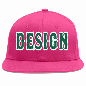 Custom Rose Red Kelly Green-White Flat Eaves Sport Baseball Cap Design for Men/Women/Youth