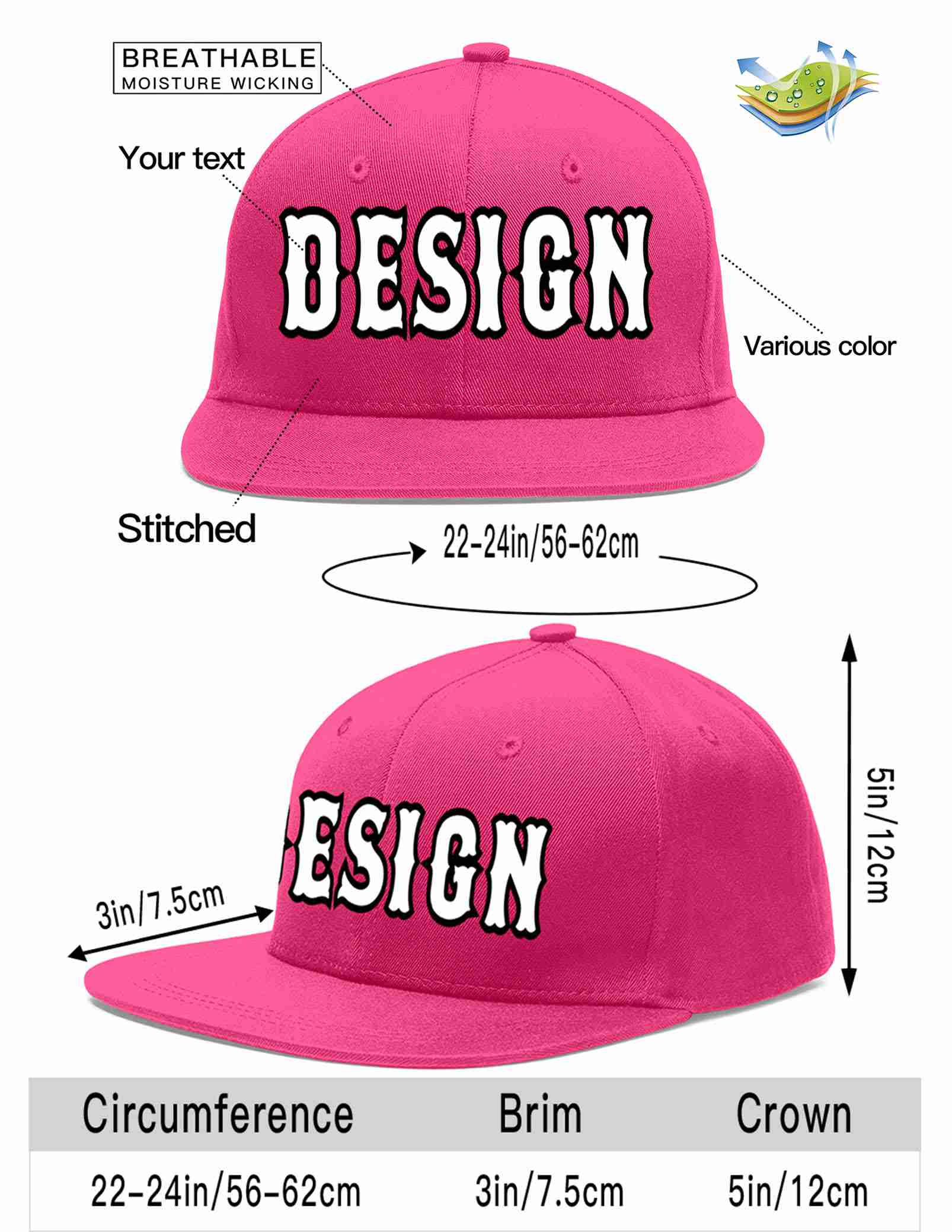 Custom Rose Red White-Black Flat Eaves Sport Baseball Cap Design for Men/Women/Youth