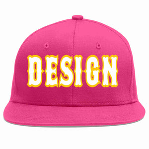 Custom Rose Red White-Gold Flat Eaves Sport Baseball Cap Design for Men/Women/Youth