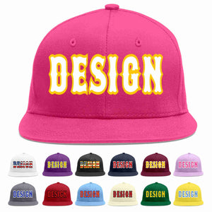 Custom Rose Red White-Gold Flat Eaves Sport Baseball Cap Design for Men/Women/Youth