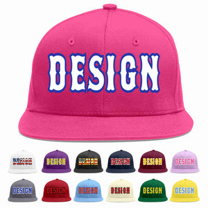 Custom Rose Red White-Royal Flat Eaves Sport Baseball Cap Design for Men/Women/Youth