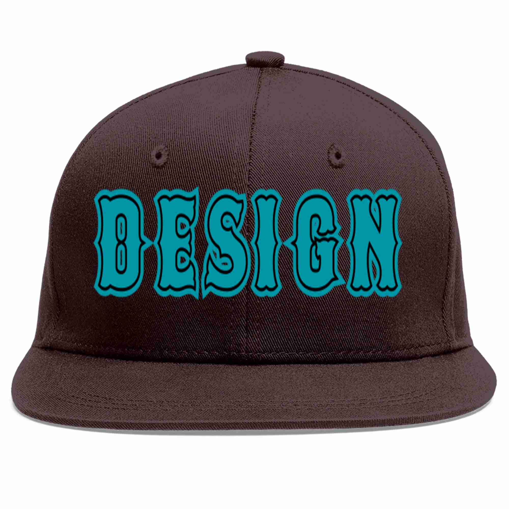 Conception personnalisée de casquette de baseball de sport à Eaves plates marron Aqua-noir pour hommes/femmes/jeunes