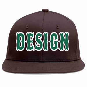 Custom Brown Kelly Green-White Flat Eaves Sport Baseball Cap Design for Men/Women/Youth