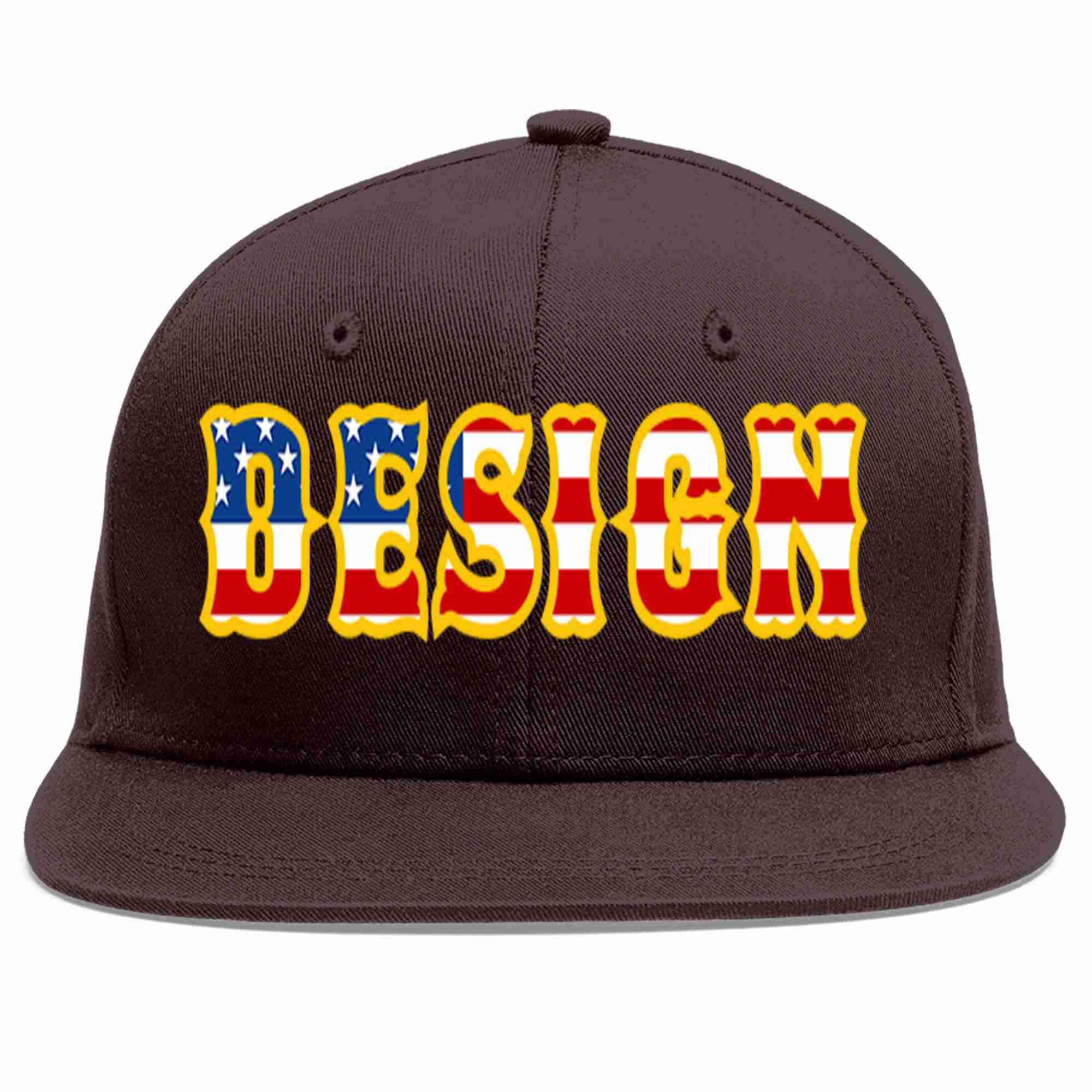 Custom Brown Vintage USA Flag-Gold Flat Eaves Sport Baseball Cap Design for Men/Women/Youth