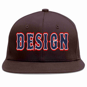 Custom Brown Navy-White Flat Eaves Sport Baseball Cap Design for Men/Women/Youth