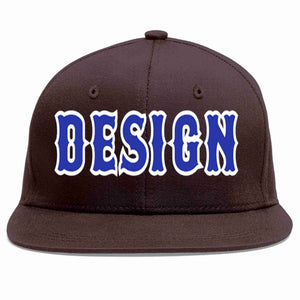 Custom Brown Royal-White Flat Eaves Sport Baseball Cap Design for Men/Women/Youth