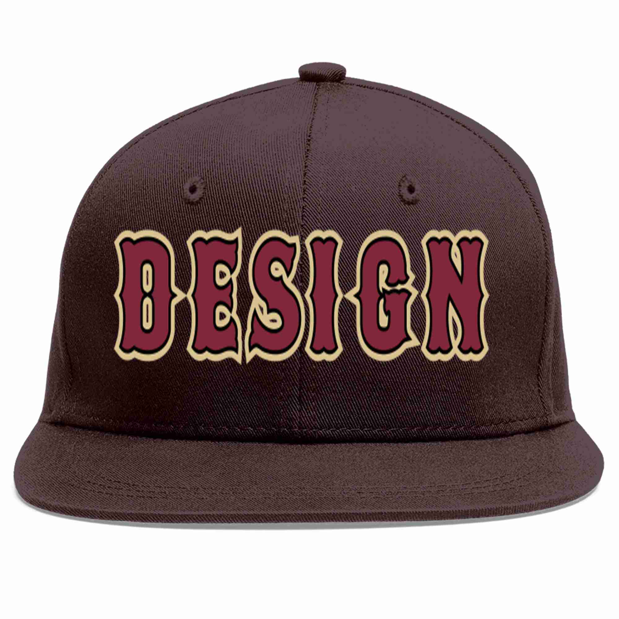 Custom Brown Crimson-Black Flat Eaves Sport Baseball Cap Design for Men/Women/Youth