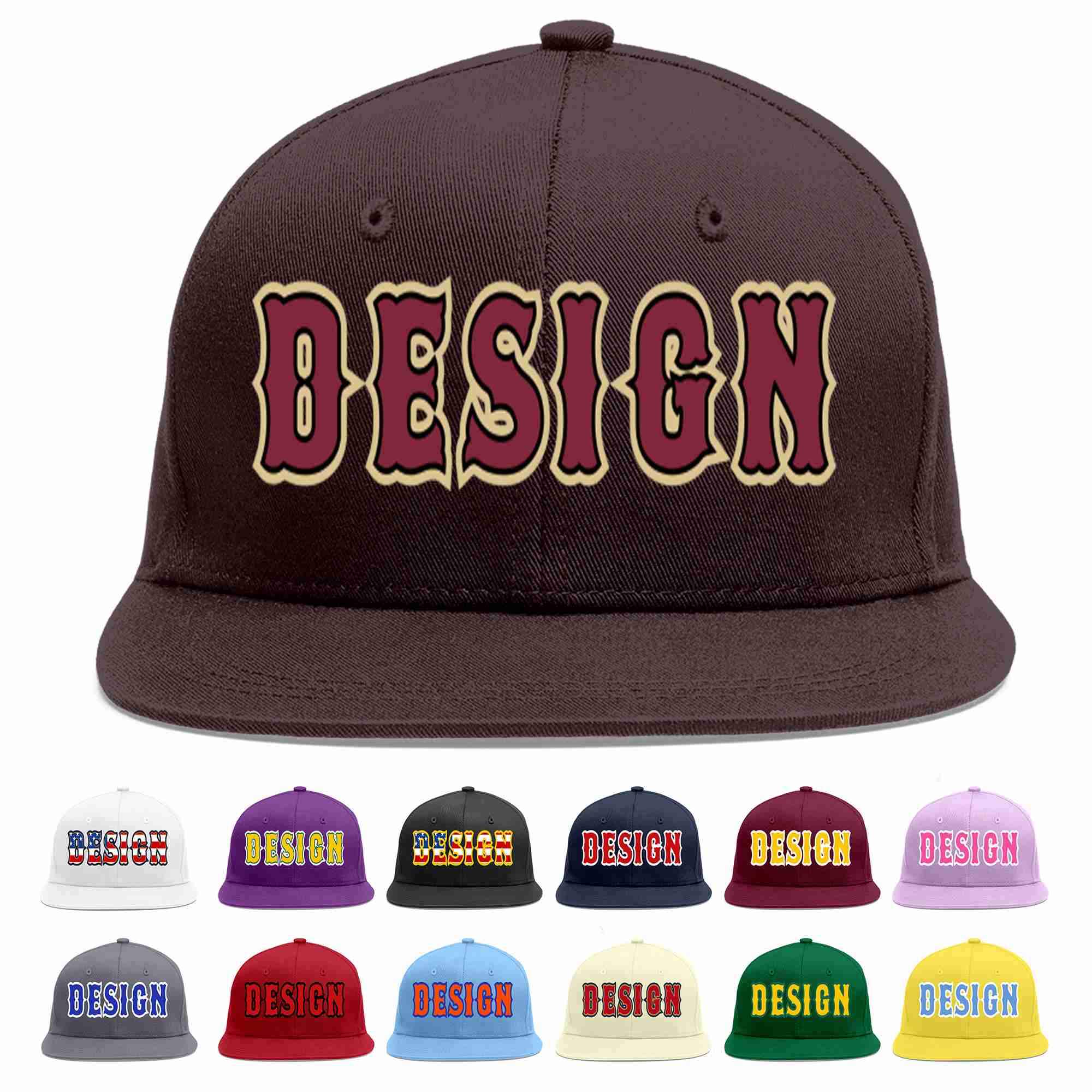 Custom Brown Crimson-Black Flat Eaves Sport Baseball Cap Design for Men/Women/Youth